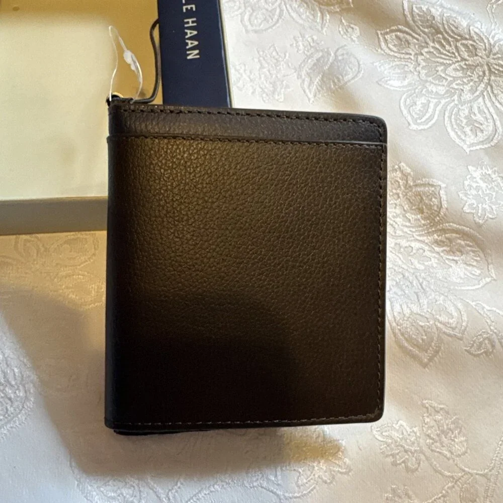Men's Cole Haan Bifold Compact Slimfold Wallet Brown Leather Classic NEW